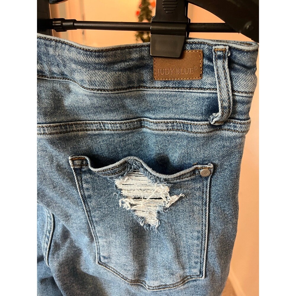 Judy Blue Denim - Distressed Gingham Patchwork High-Rise Skinny Jeans Size 14 - Picture 8 of 12